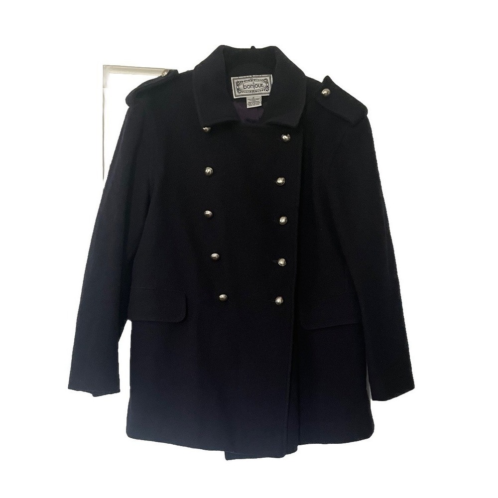 Vintage Bonjour Women's Size Small Navy Blue Wool Lined Double Breasted Peacoat
